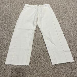 NWT Madewell Pieced Barrel Leg Jeans Sz 24 Petite White Raw Hem Denim Casual